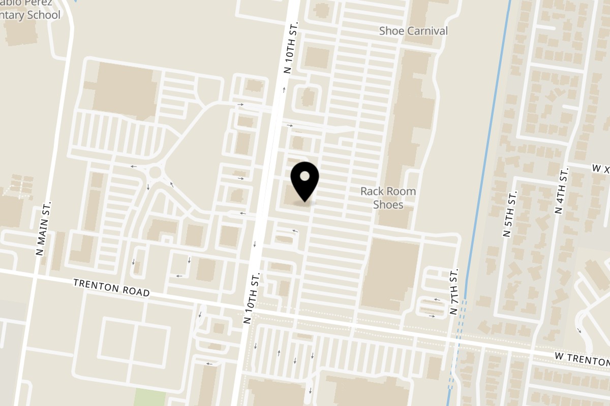 Map showing the location of Nuri Fusion Street Kitchen on 7600 N 10th St SUITE 800-H in McAllen